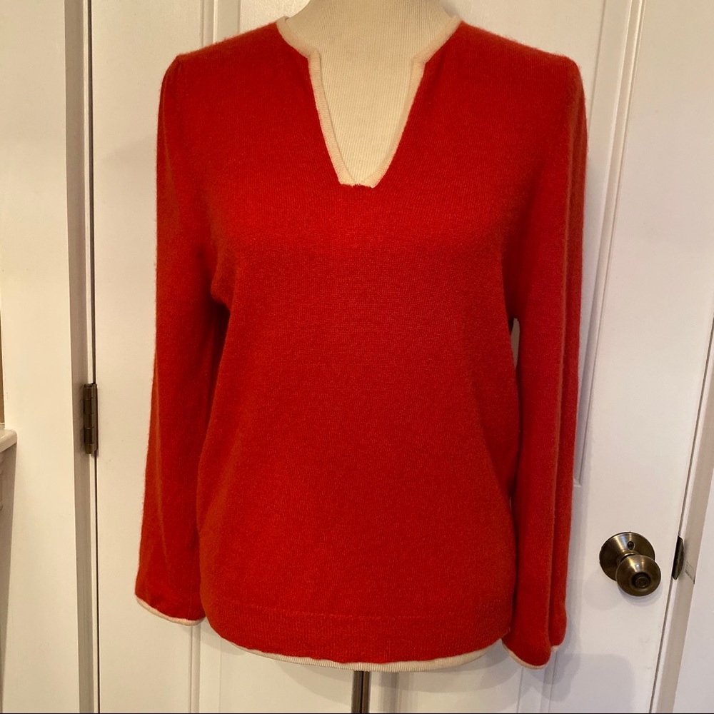 LYLE & SCOTT SWEATER CASHMERE RED CREAM VINTAGE Size 42 M